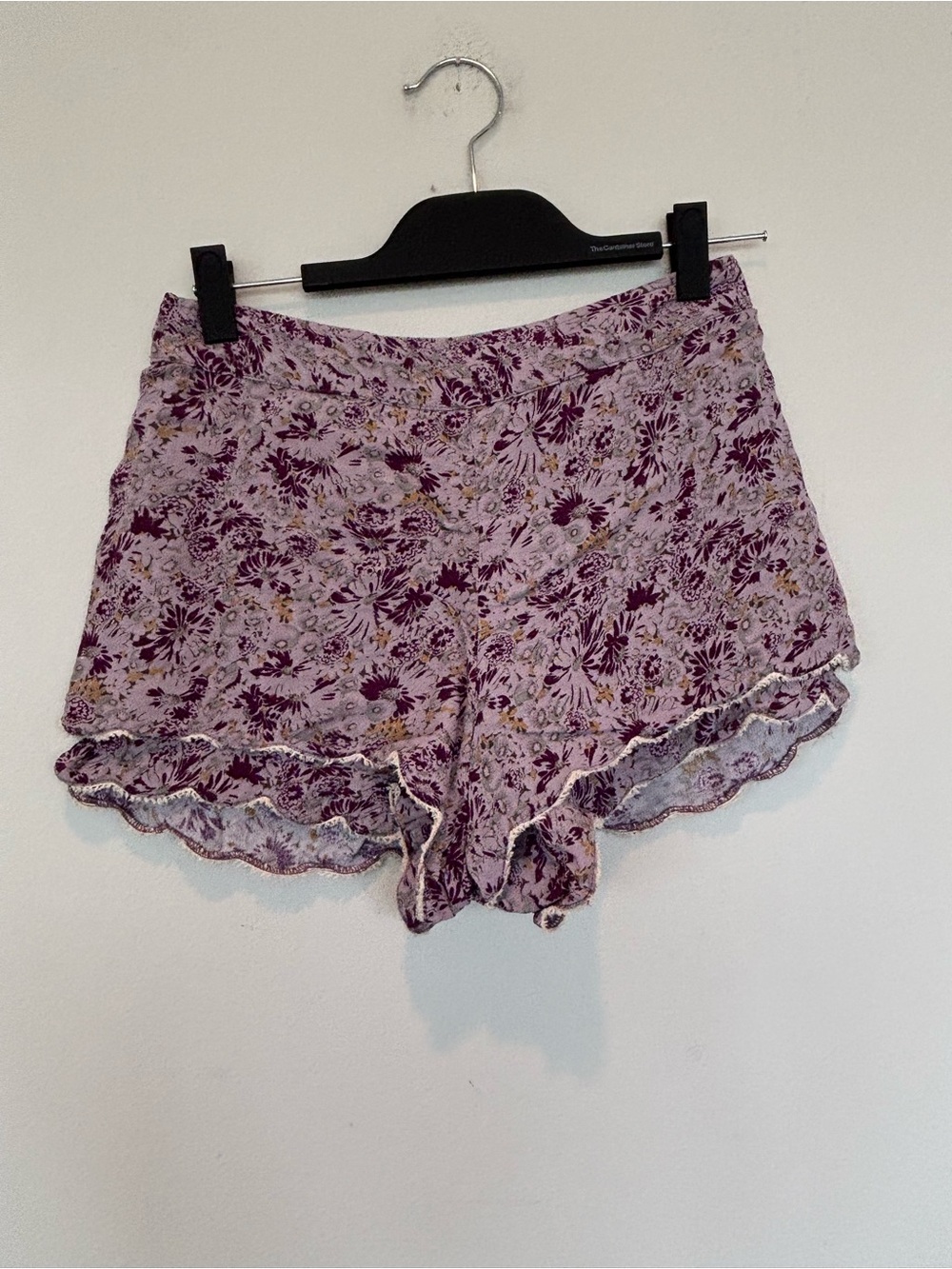 Free People Lavender Floral Ruffle Hem Shorts
